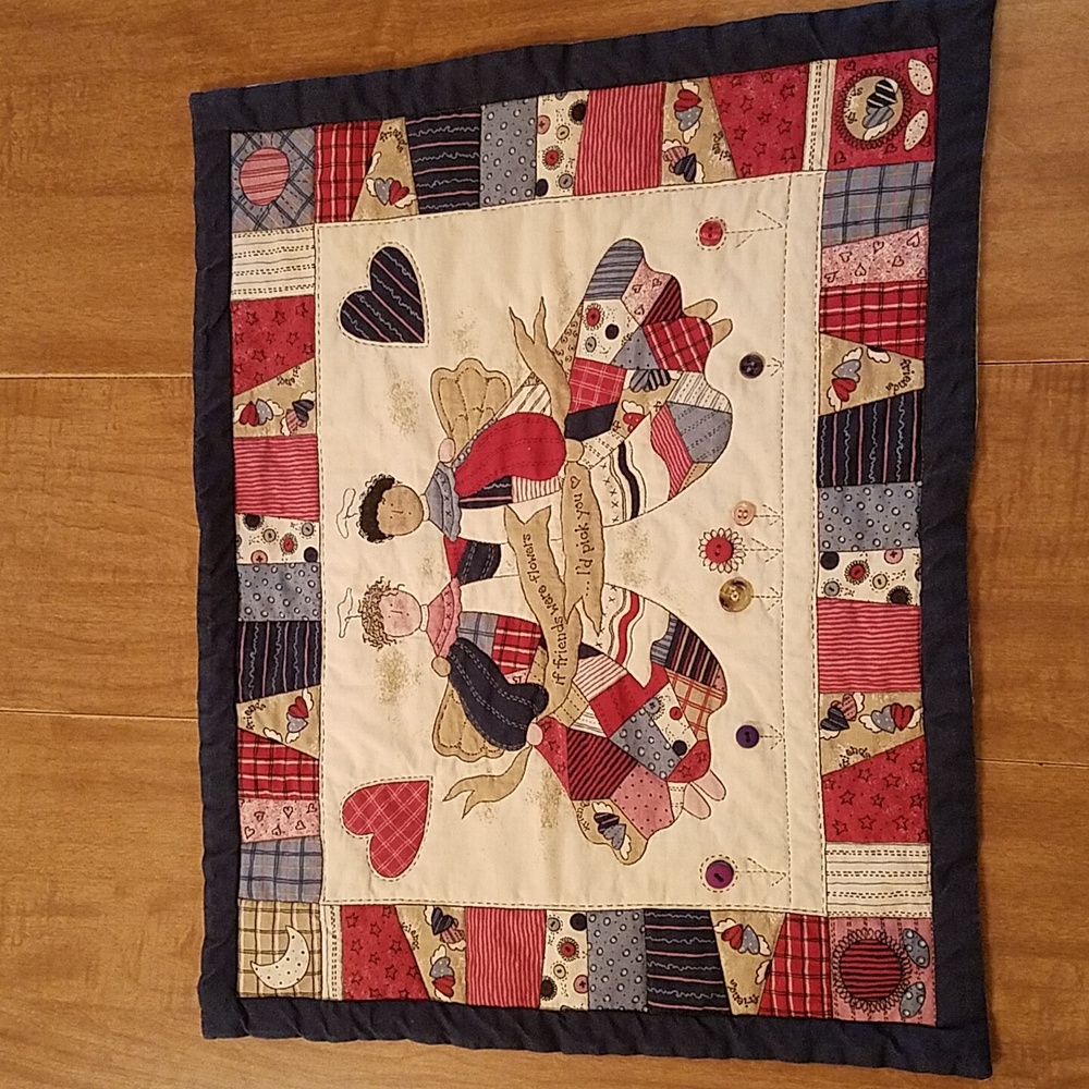 Charming, quilted piece.  Approx. 15" × 19". Friendship message.